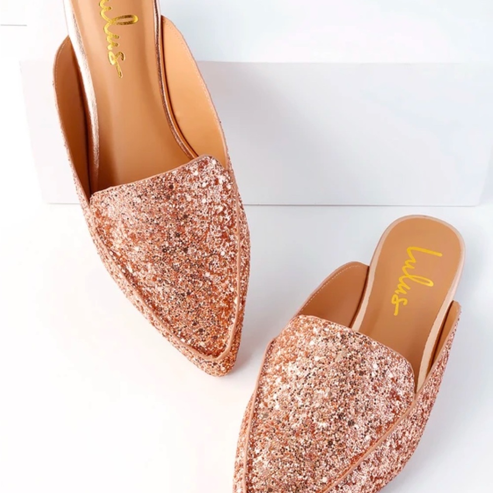 Lulu's Women's Glitter Pointed-Toe Mules - Rose Gold